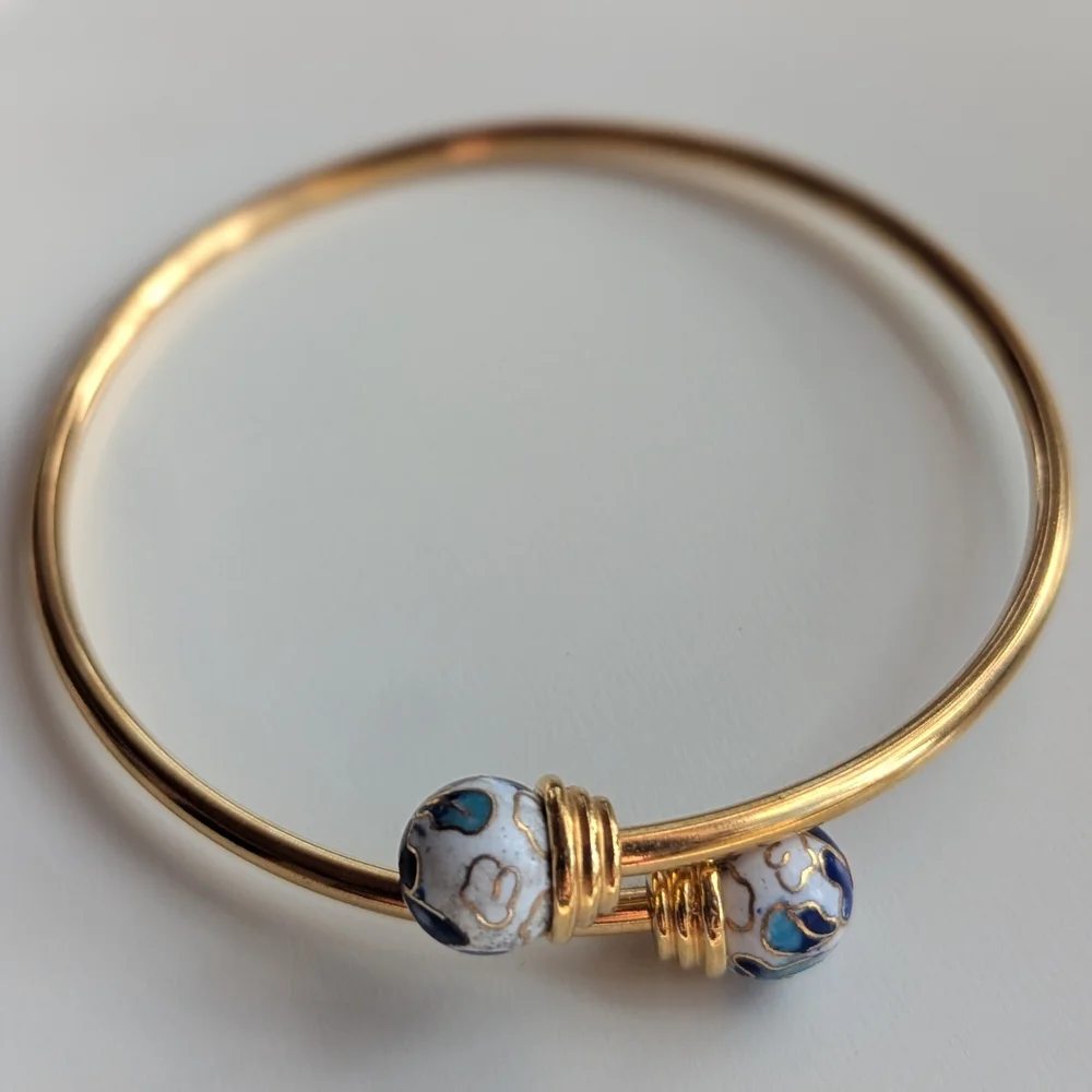 Vintage Cloisanne Bypass Bracelet/Bangle Gold Tone - Picture 2 of 16